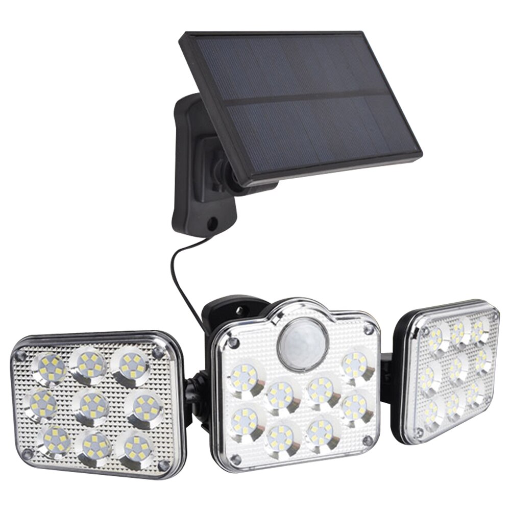 LED 태양 램프 빛 회전식 3 헤드 방수 PIR 센서 태양 홍수 빛 태양 전지 패널 벽 램프 장식 빛